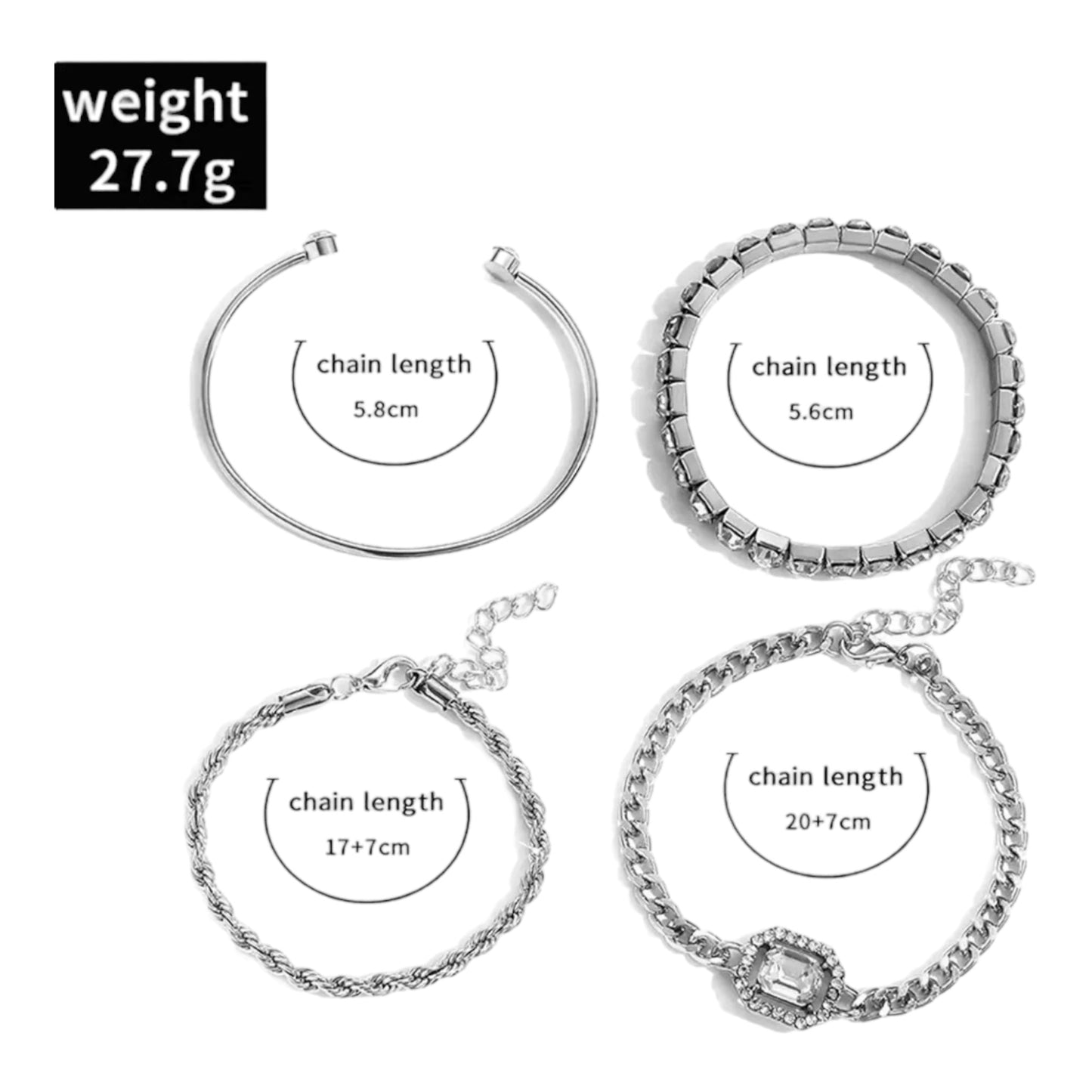 Boho-Chique Diamanten Armbanden Set van 4 Stuks Verkrijgbaar in Het Goud & Zilver
