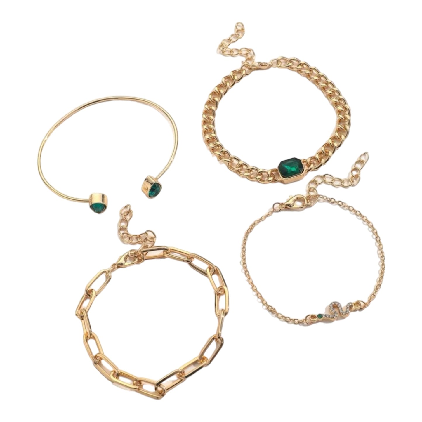 Boho-Chique Armbanden Set van 4 Stuks In Het Goud Exclusieve Groene Diamant