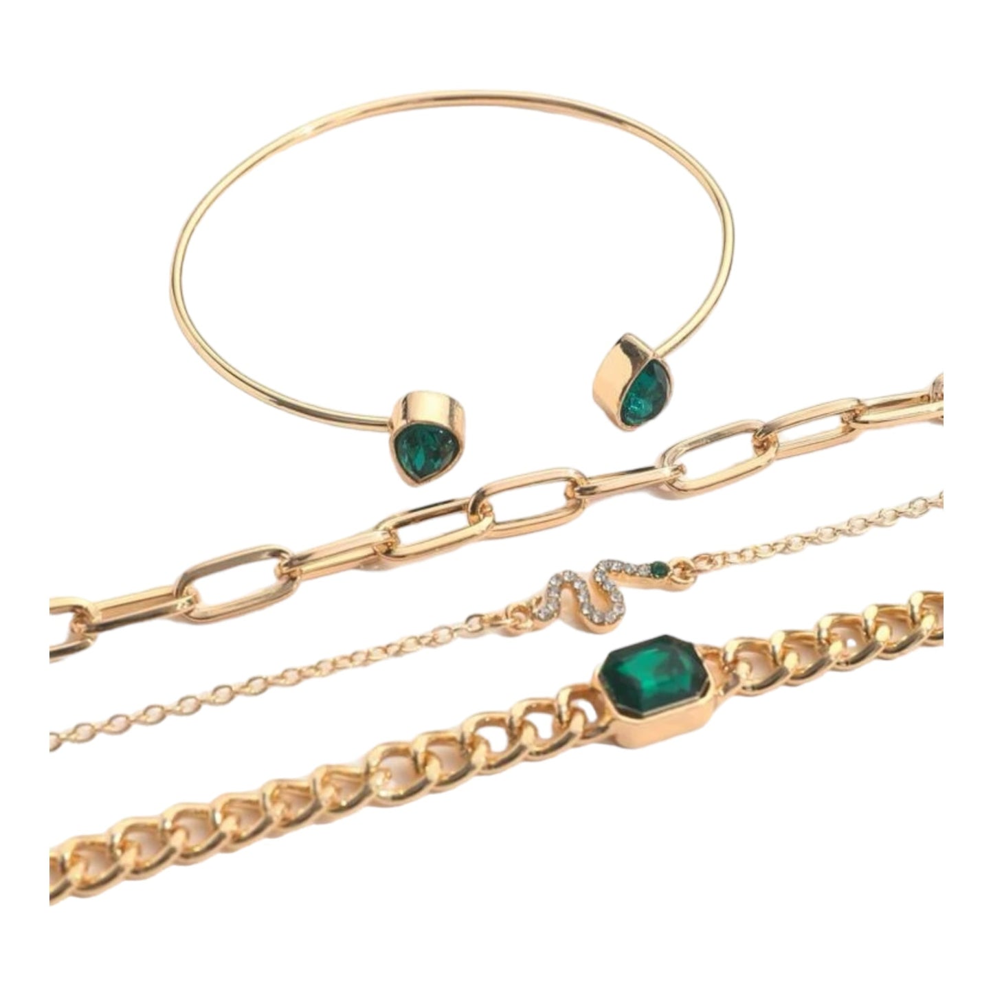 Boho-Chique Armbanden Set van 4 Stuks In Het Goud Exclusieve Groene Diamant