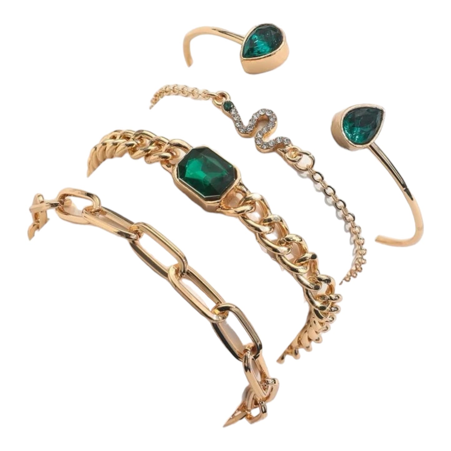 Boho-Chique Armbanden Set van 4 Stuks In Het Goud Exclusieve Groene Diamant