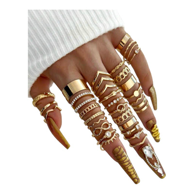 Boho Rings Set of 30 - Gold and Silver