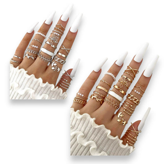 Boho-Chic Rings Set of 22 Pieces Available in Gold &amp; Silver 