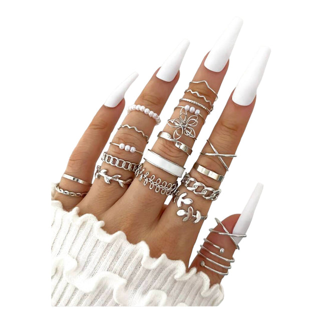 Rings Set Boho - 22 pieces - Gold and Silver