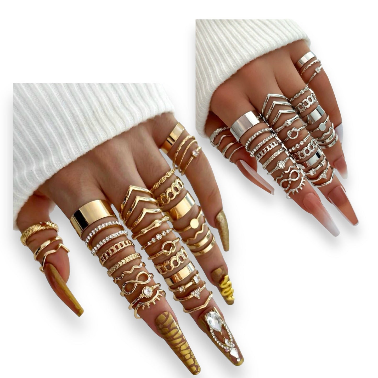 Boho-Chic Rings Set of 30 Pieces Available in Gold &amp; Silver 