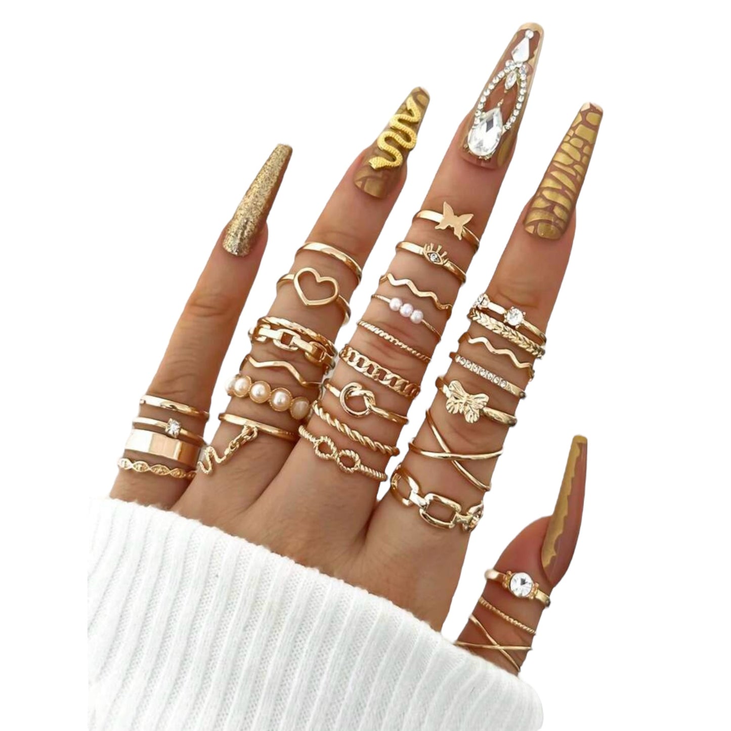 Boho-Chique Ringen Set van 30 Stuks Verkrijgbaar in Het Goud & Zilver