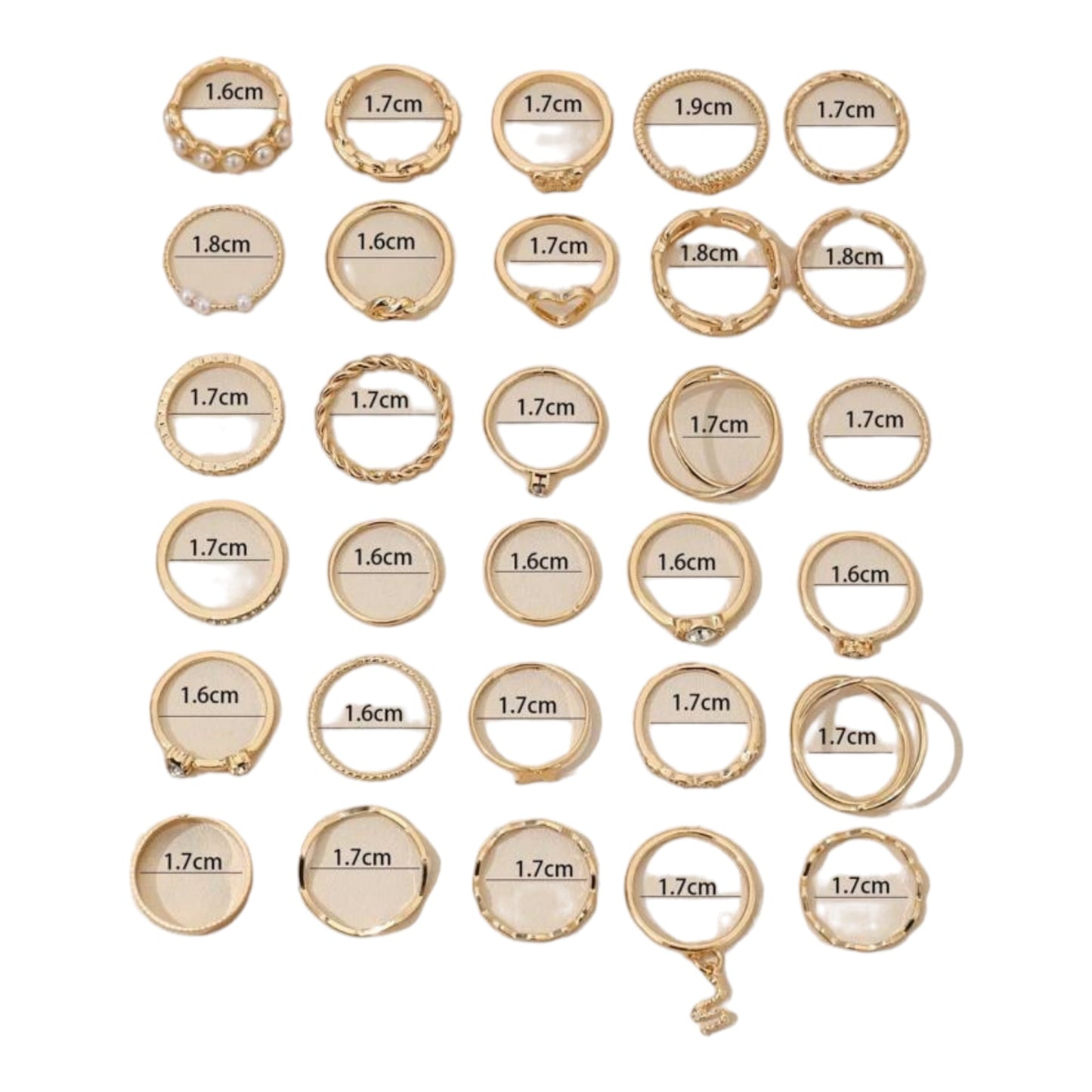 Boho-Chique Ringen Set van 30 Stuks Verkrijgbaar in Het Goud & Zilver