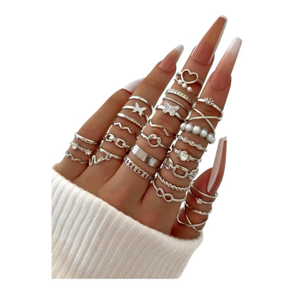 Boho-Chique Ringen Set van 30 Stuks Verkrijgbaar in Het Goud & Zilver