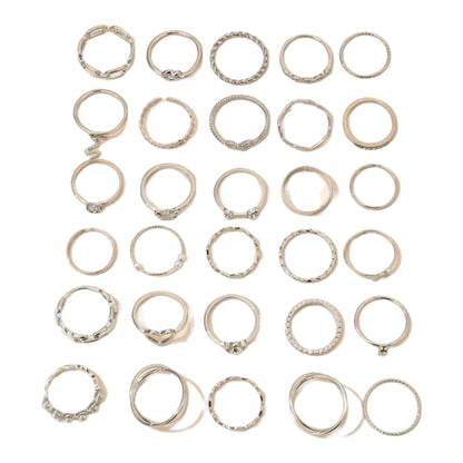 Boho-Chique Ringen Set van 30 Stuks Verkrijgbaar in Het Goud & Zilver