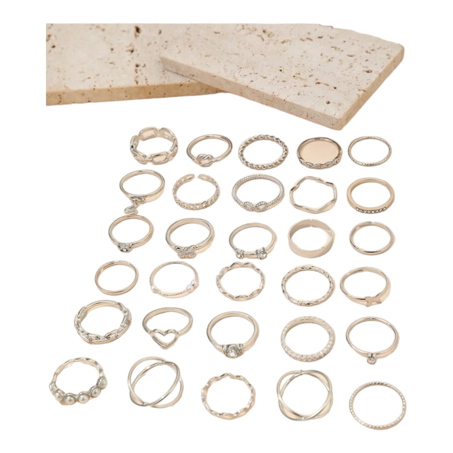 Boho-Chique Ringen Set van 30 Stuks Verkrijgbaar in Het Goud & Zilver