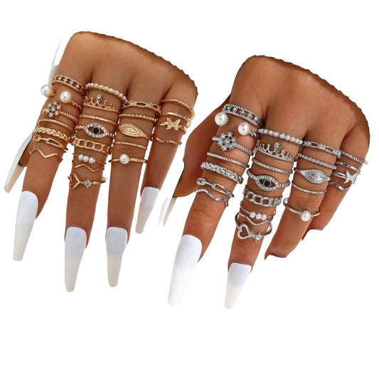 Boho-Chique Ringen Set van 24 Stuks Verkijgbaar in Het Goud & Zilver