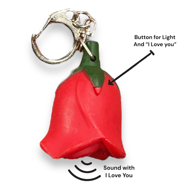 Sleutelhanger Roos met Licht en Geluid "I Love You" - Rood