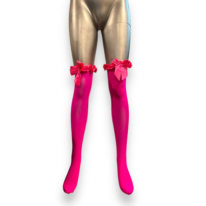 Stockings With Bow in Neon Pink - Available in 2 Sizes 