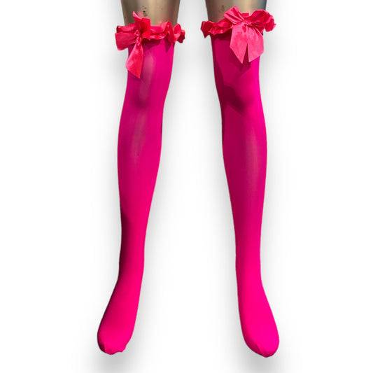 Stockings With Bow in Neon Pink - Available in 2 Sizes 