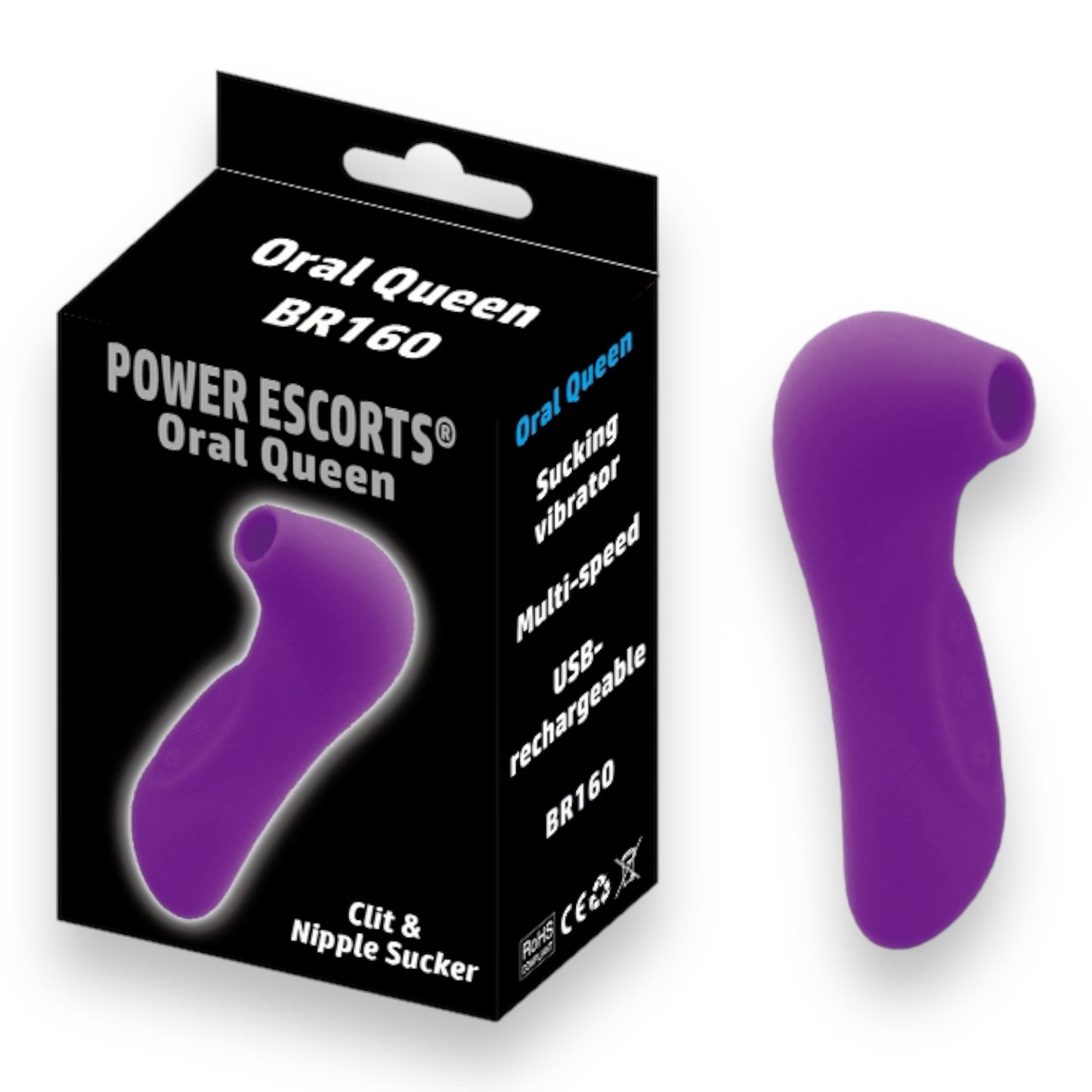 Power Escorts - BR160 - Oral Queen Air Sucker- Waterproof - Oral Sucker - Clitoral Stimulator/Massager - 10 Modes - 3 Colours