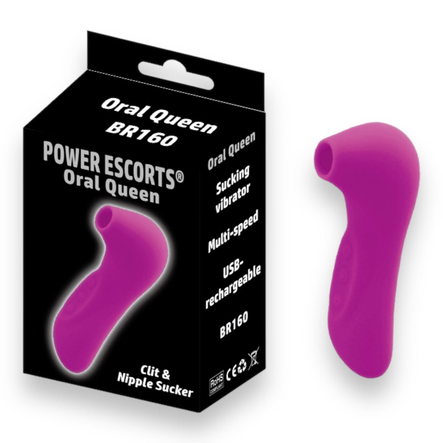 Power Escorts - BR160 - Oral Queen Air Sucker- Waterproof - Oral Sucker - Clitoral Stimulator/Massager - 10 Modes - 3 Colours