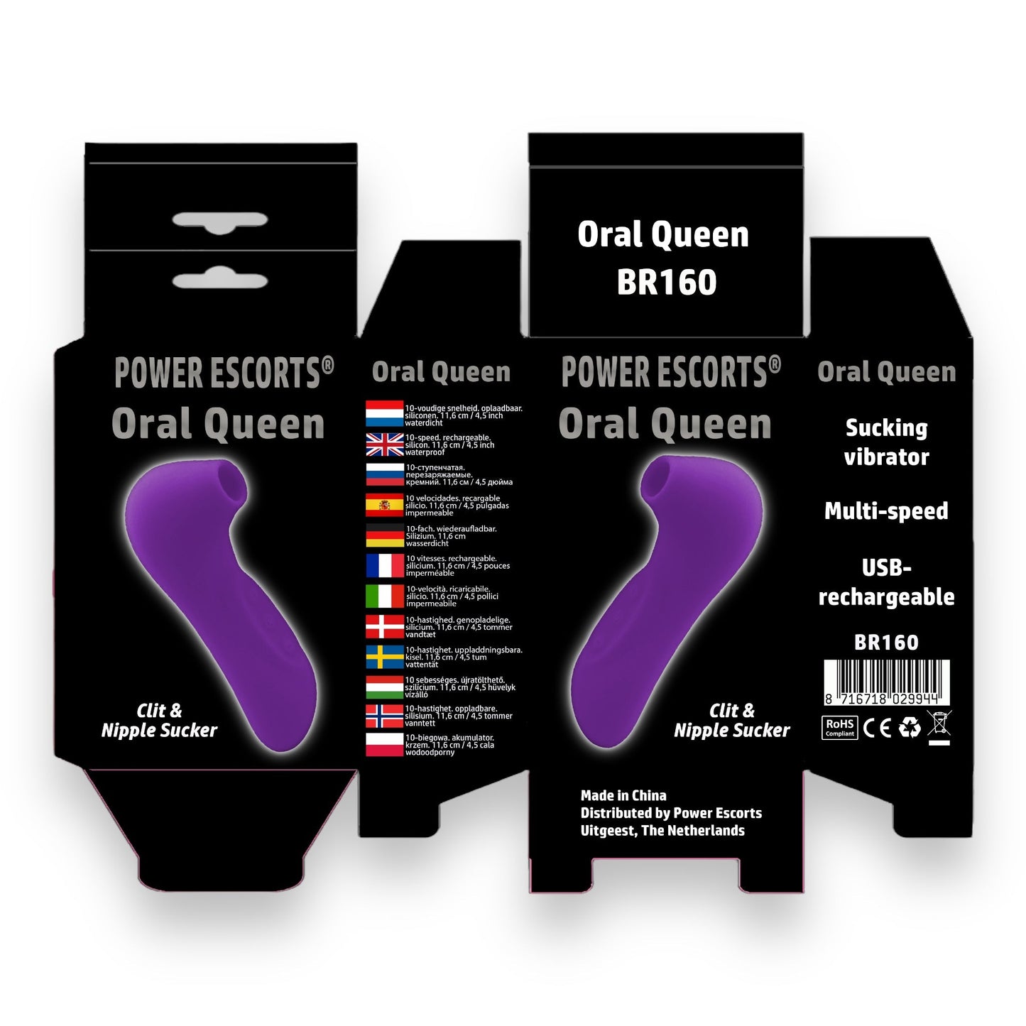 Power Escorts - BR160 - Oral Queen Air Sucker- Waterproof - Oral Sucker - Clitoral Stimulator/Massager - 10 Modes - 3 Colors