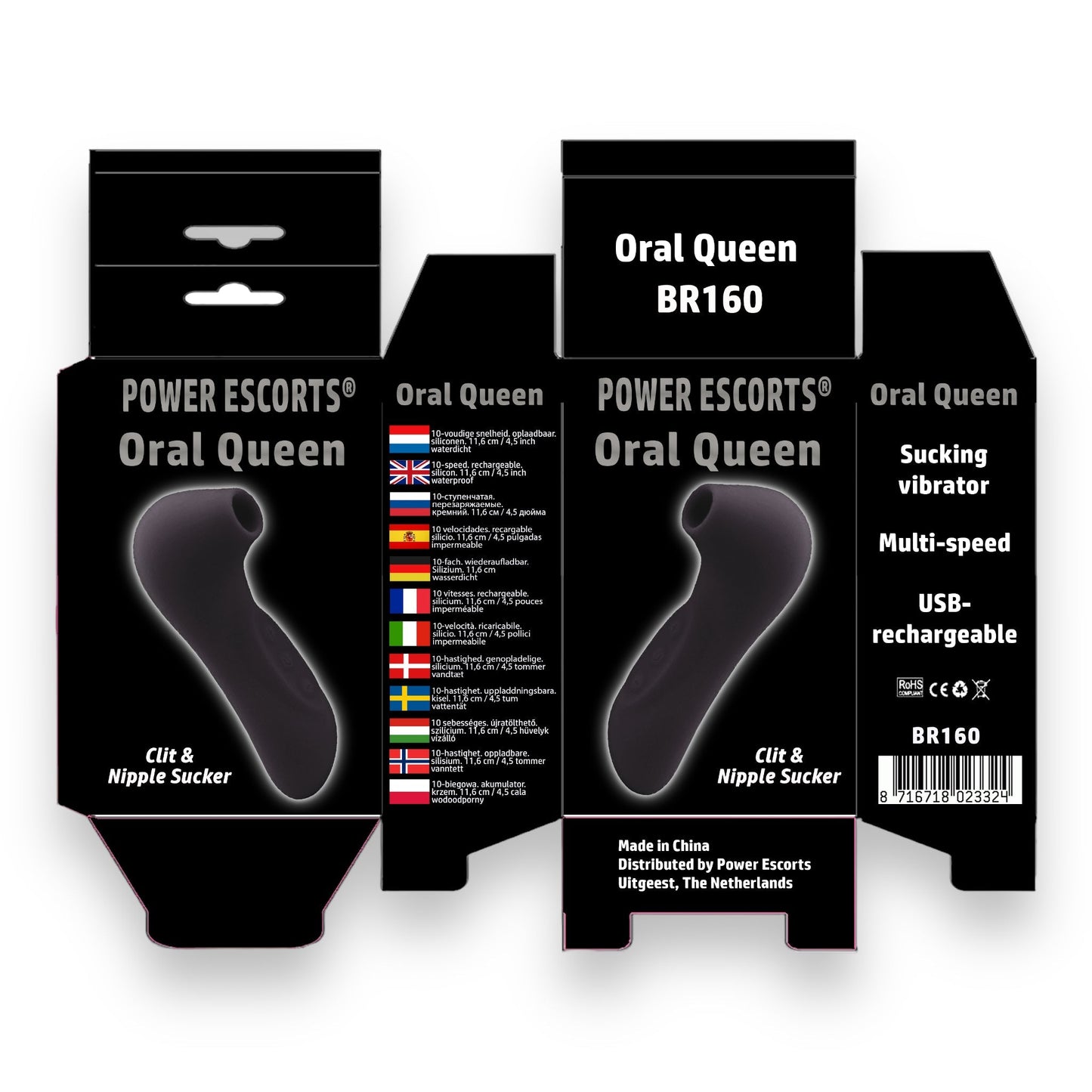 Power Escorts - BR160 - Oral Queen Air Sucker- Waterproof - Oral Sucker - Clitoral Stimulator/Massager - 10 Modes - 3 Colors