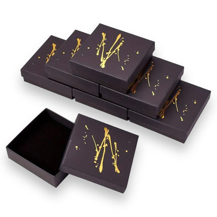 Verfijnde Zwarte Sieradendoos met Gouden Spatdetail - 9,15 x 9,15 x 2,9 cm