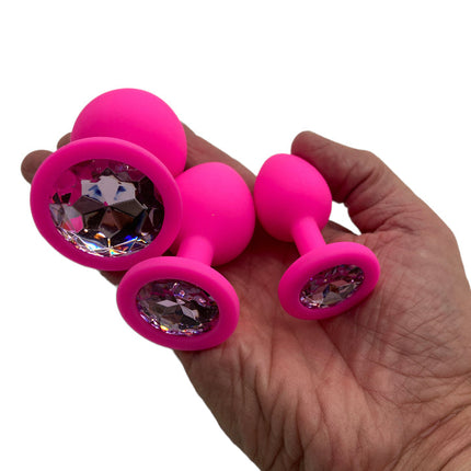 Power Escorts - BR134 - Silicone Butt Plug - Pink - 3 Pack - 6 Colours
