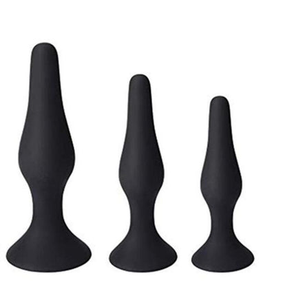 Power Escorts - BR12Black - Silicone Anal Plug 3 Pack Set - Strong Suction Cup