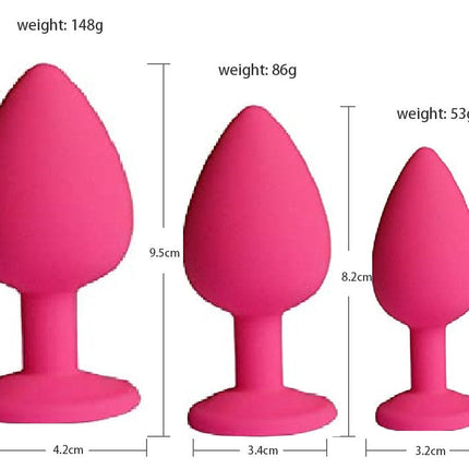 Power Escorts - BR134 - Silicone Butt Plug - Pink - 3 Pack - 6 Colours
