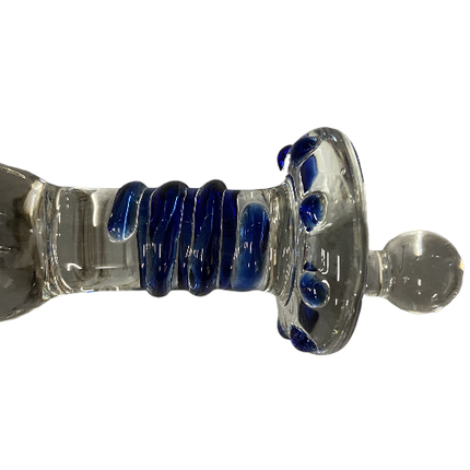Glas Wands Glas Dildo / Plug - Helder met Blauwe Ribbel