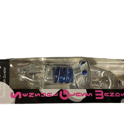 Glas Wands Glas Dildo / Plug - Helder met Blauwe Ribbel