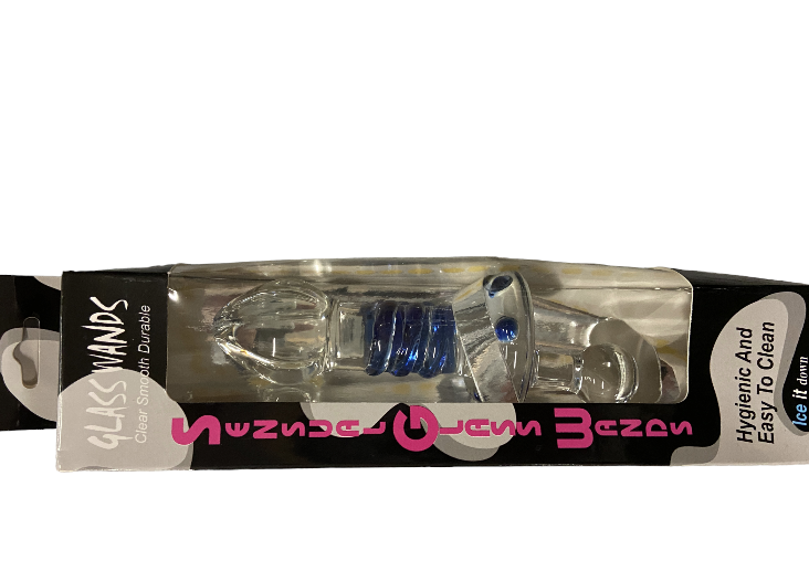 Glass Wands Glass Dildo / Plug - Clear with Blue Ridge