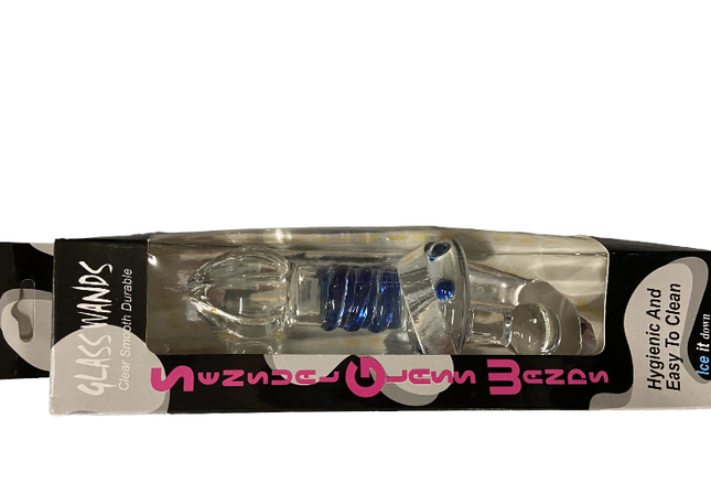 Glas Wands Glas Dildo / Plug - Helder met Blauwe Ribbel