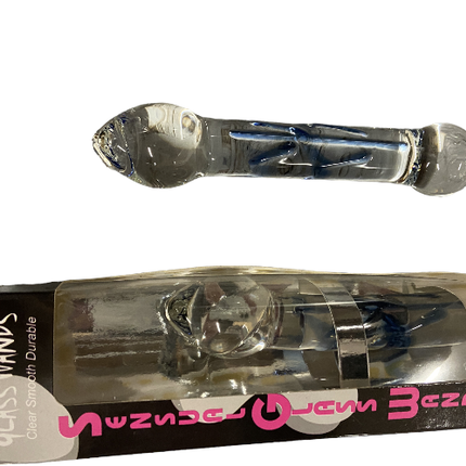 Glas Wands Glas Dildo / Plug - Helder met Blauwe Streep