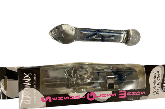 Glass Wands Glass Dildo / Plug - Clear with Blue Stripe