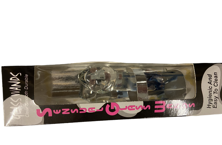 Glass Wands Glass Dildo / Plug - Clear with Blue Stripe