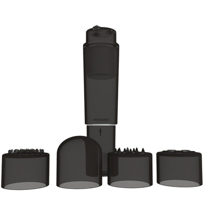 Power Escorts - BR258 - Pocket Rocket - Trendy Black - Mini wand vibrator with 4 different attachments - attractive Colour box