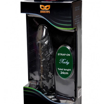 Argus Strap On Rocky Zwarte Realistische Dildo - Totale Lengte 24 Cm Penetratie 20 Cm - Sterke Luxe Kleurdoos - At1054