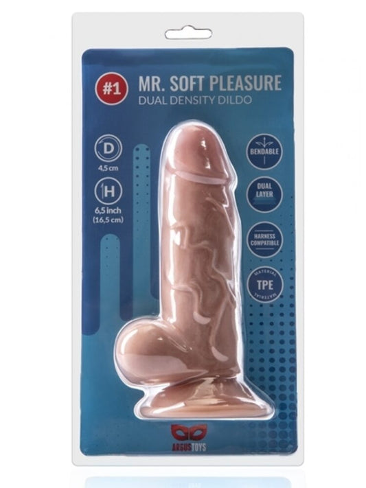 Argus Mr. Soft Pleasure 1 Double Layer Realistic Dildo with Balls and Suction Cup - 16.5 cm - Dia 4.5 cm AT1060