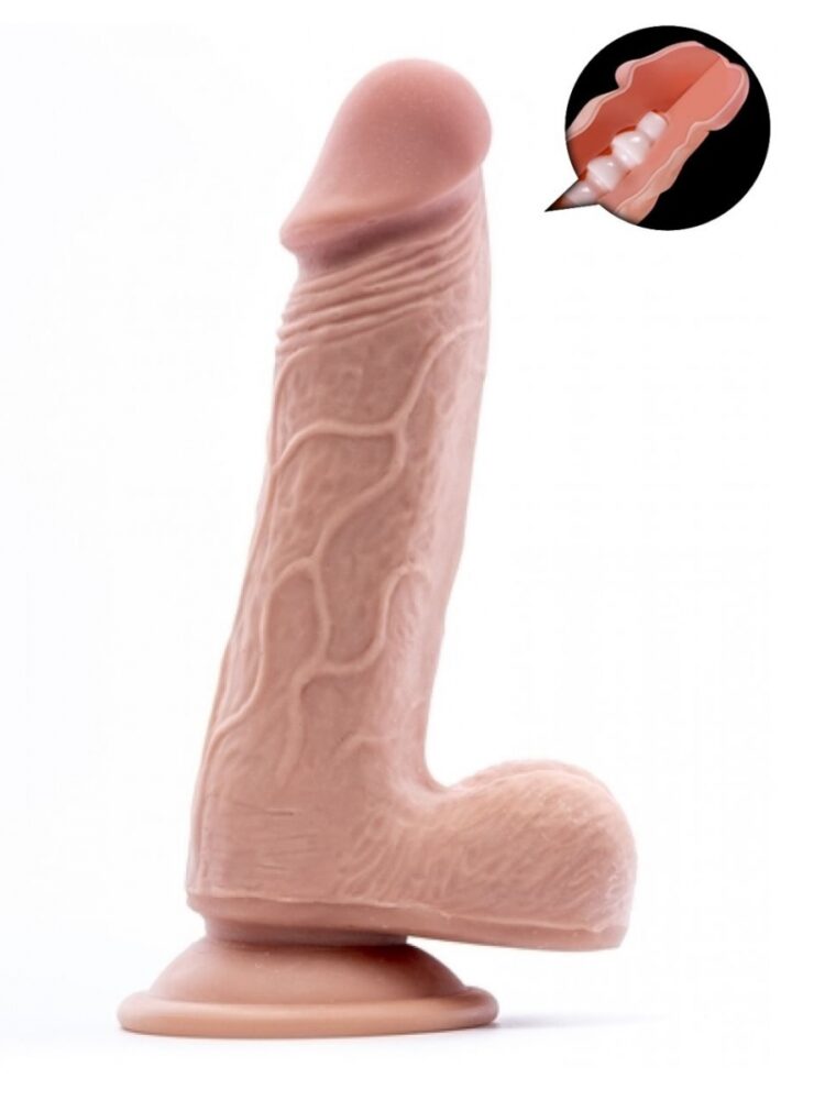 Argus Mr. Soft Pleasure 2 Double Layer Realistic Dildo with Balls and Suction Cup - 19 cm - Dia 4.5 cm AT1061