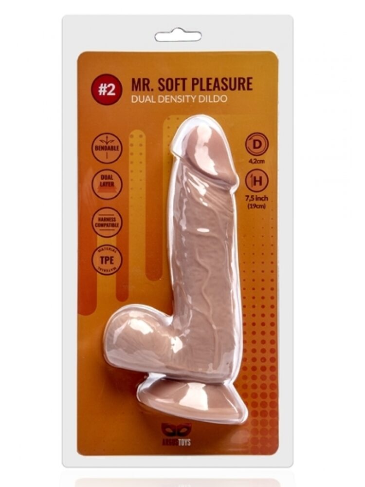 Argus Mr. Soft Pleasure 2 Double Layer Realistic Dildo with Balls and Suction Cup - 19 cm - Dia 4.5 cm AT1061
