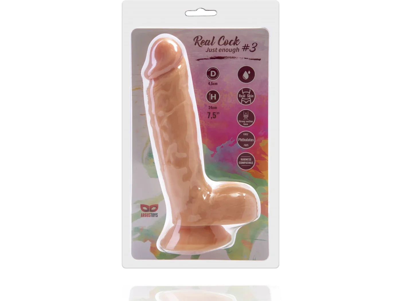 Argus Realistic Cock 3 Realistic Dildo with Balls and Suction Cup - 22.5 cm - Dia 5.3 cm AT1067