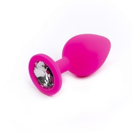 Argus Mijn Dierbare Diamanten Siliconen Anaal Plug Roze met Transparante Steen - Medium Formaat 8 Cm - AT 1088