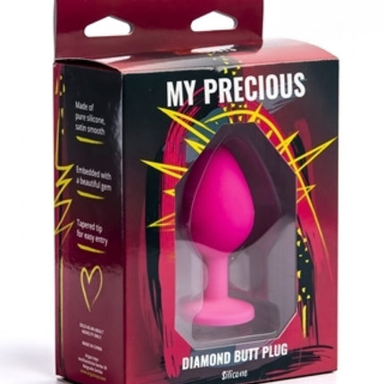 Argus Mijn Dierbare Diamanten Siliconen Anaal Plug Roze met Transparante Steen - Medium Formaat 8 Cm - AT 1088