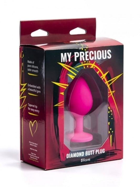 Argus Mijn Dierbare Diamanten Siliconen Anaal Plug Roze met Transparante Steen - Medium Formaat 8 Cm - AT 1088