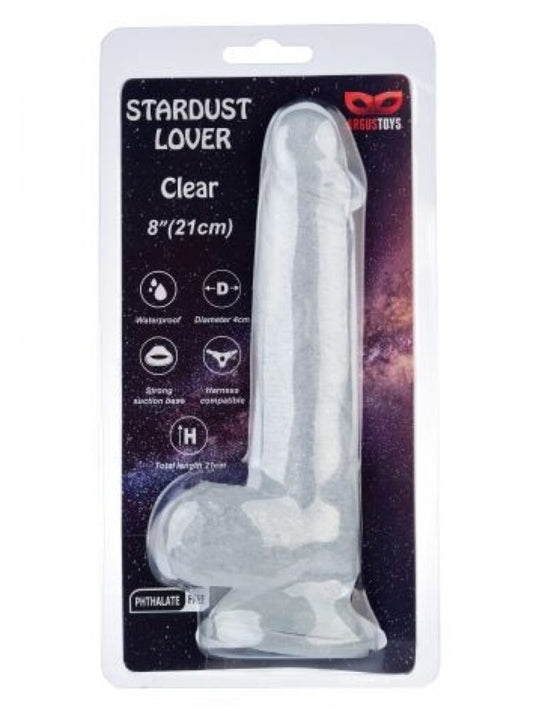 Argus Stardust Lover Transparent Glitter Dildo - 21 cm - Packed in Strong Blister - AT 001121