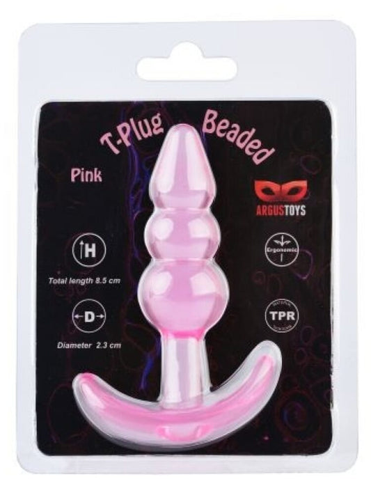 Argus T-Plug Beaded Plug Roze - 8,5 Cm - Verpakt in Sterke Blister - AT 001124