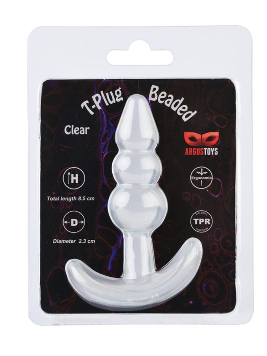 Argus T-Plug Beaded Plug Doorzichtig - 8,5 Cm Verpakt in Sterke Blister - AT 001126