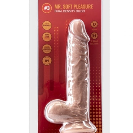 Argus Mr. Soft Pleasure 3 Dubbellaagse Realistische Dildo met Ballen en Zuignap - 23,5 cm - Dia 4 cm AT1062