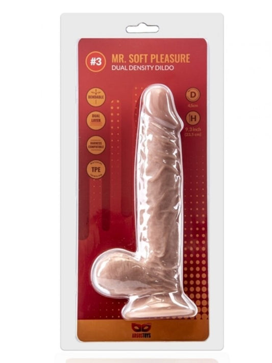 Argus Mr. Soft Pleasure 3 Double Layer Realistic Dildo with Balls and Suction Cup - 23.5 cm - Dia 4 cm AT1062