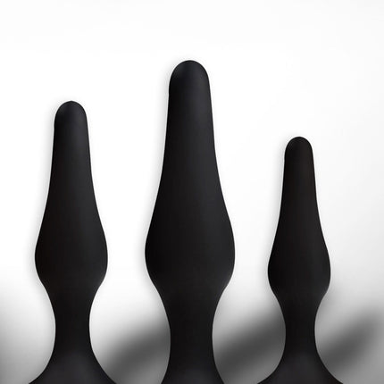 Power Escorts - BR12Black - Silicone Anal Plug 3 Pack Set - Strong Suction Cup