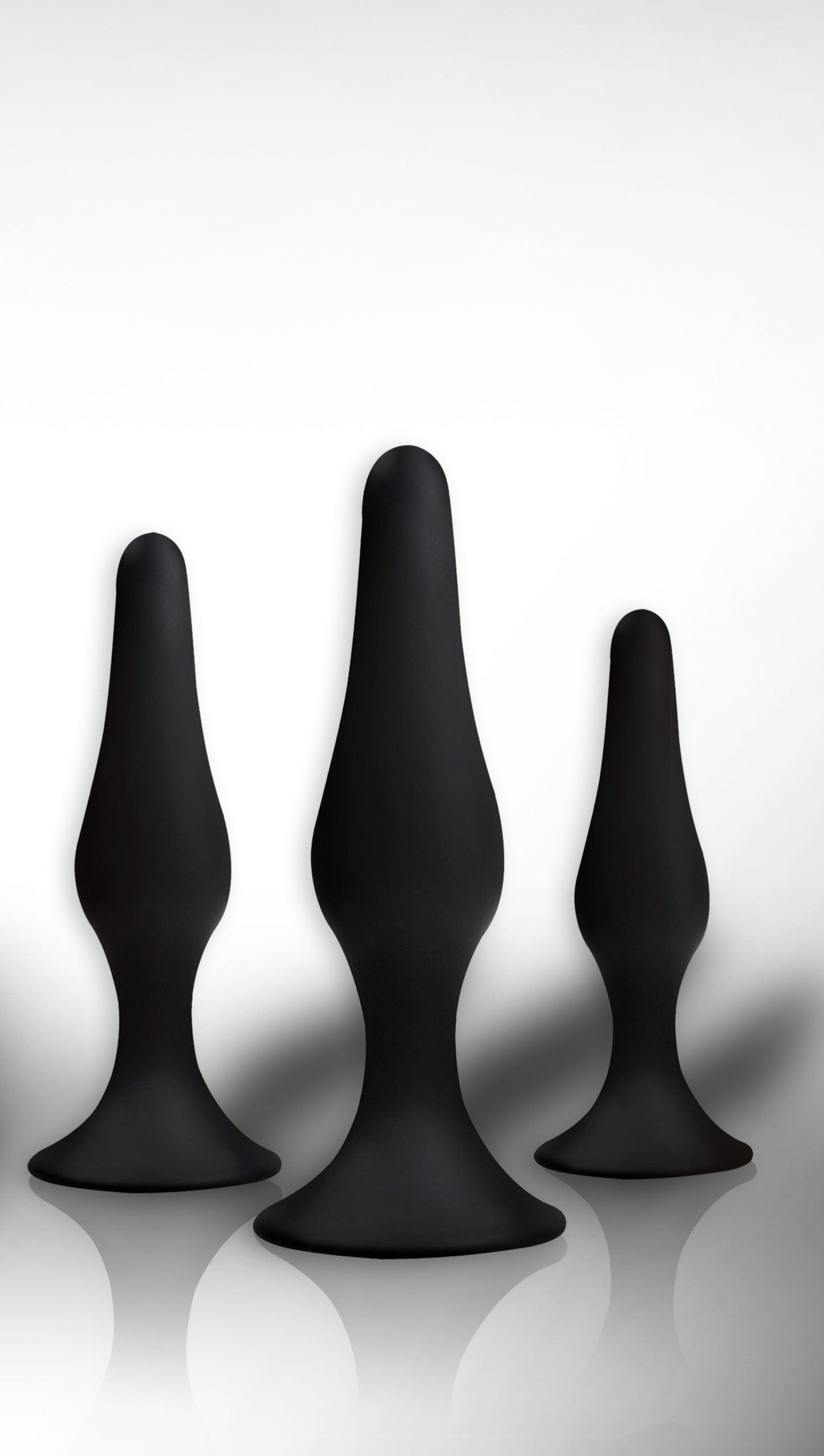 Power Escorts - BR12Black - Silicone Anal Plug 3 Pack Set - Strong Suction Cup