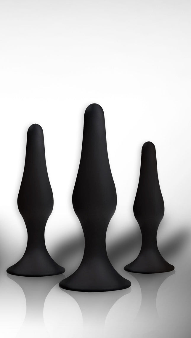Power Escorts - BR12Black - Silicone Anal Plug 3 Pack Set - Strong Suction Cup