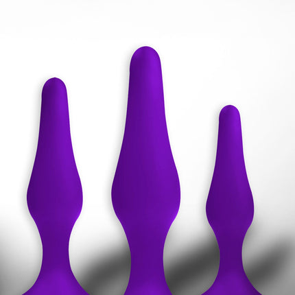Power Escorts - BR12Purple - Silicone Anal 3 Pack Plug Set - Strong Suction Cup